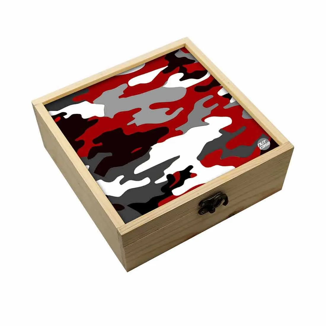 Jewellery Box Wooden Jewelry Organizer -  Red Black Army Camouflage