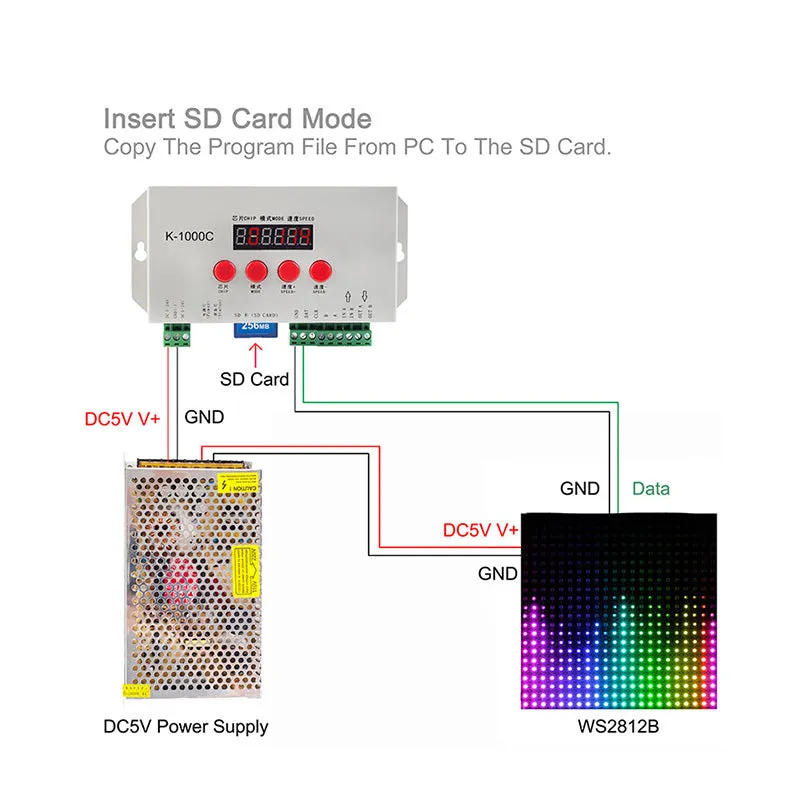 K-1000C Computer Programmable Controller with SD Card WS2812B WS2815 SK6812 SK9822 Led Lights 2048 Pixels Controller