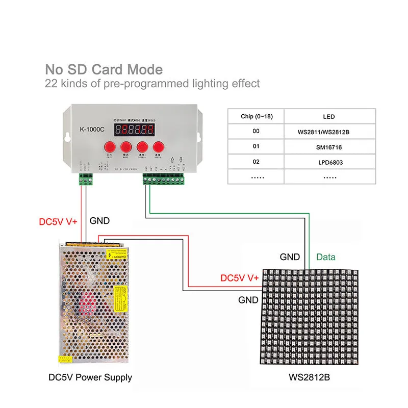 K-1000C Computer Programmable Controller with SD Card WS2812B WS2815 SK6812 SK9822 Led Lights 2048 Pixels Controller