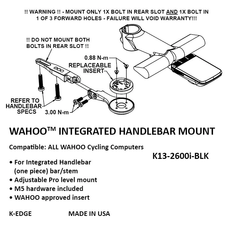 K-Edge Wahoo Integrated Handlebar System (IHS) Mount