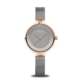 Ladies Solar Powered Watch with Milanese Band in Grey/Rose Gold