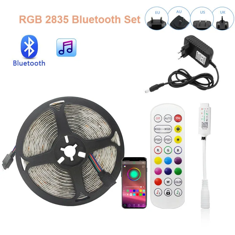 LED Strip Light RGB 5050 2835 Flexible Ribbon WiFi Bluetooth 12V led strip 20M 5M 10M 15M Waterproof Tape Diode Control Adapter