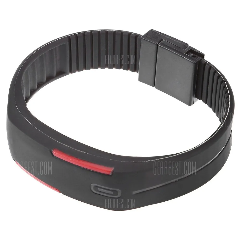 LED Watch Date Red Digital Rectangle Dial Rubber Band- BLACK