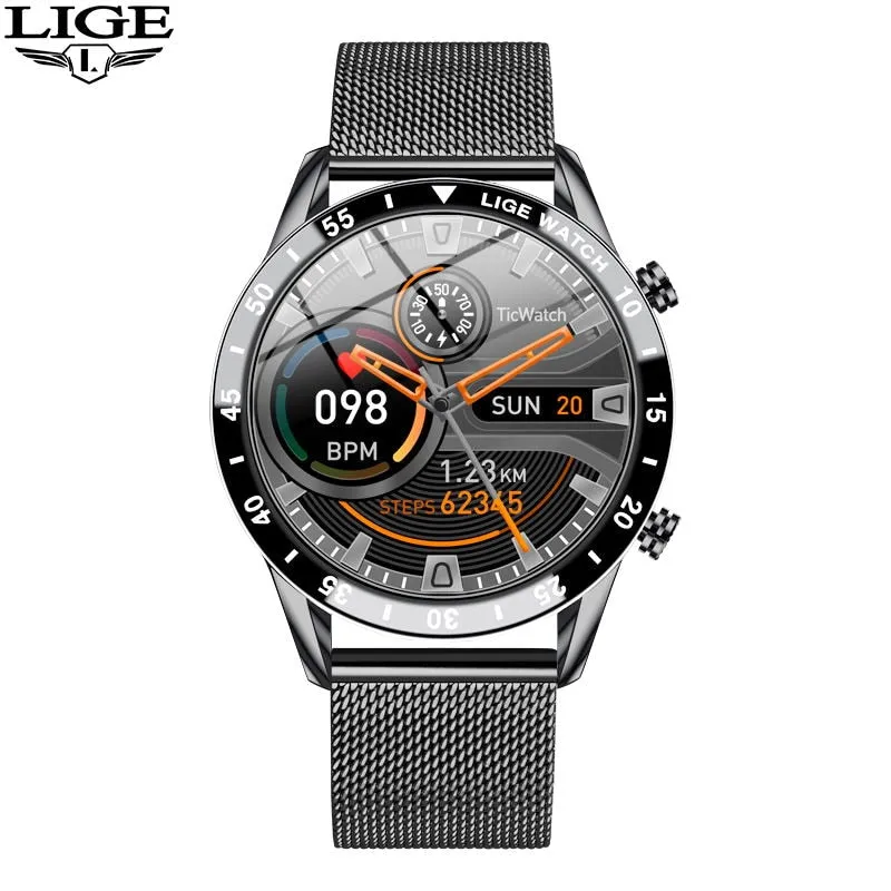 LIGE 2022 Full Circle Touch Screen Steel Band Luxury Bluetooth Call Men Smart Watch Waterproof Sport Activity Fitness Watch Box