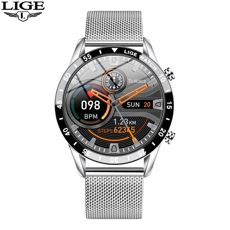 LIGE 2022 Full Circle Touch Screen Steel Band Luxury Bluetooth Call Men Smart Watch Waterproof Sport Activity Fitness Watch Box