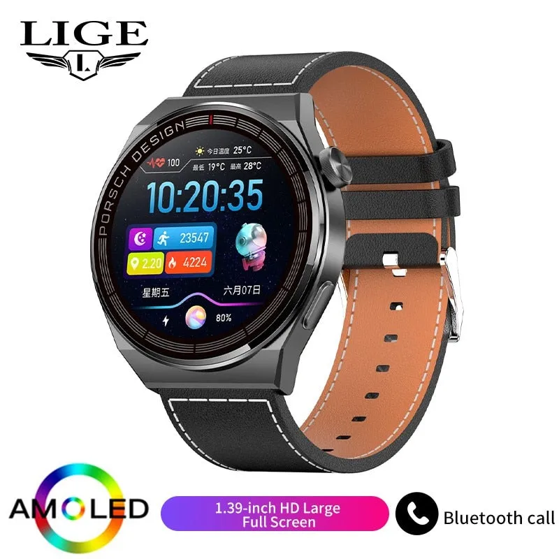 LIGE AMOLED Smartwatch Business Watch For Men Smart Watch Bluetooth Call HD Screen 380mAh Large Battery Capacity Fitness Clock