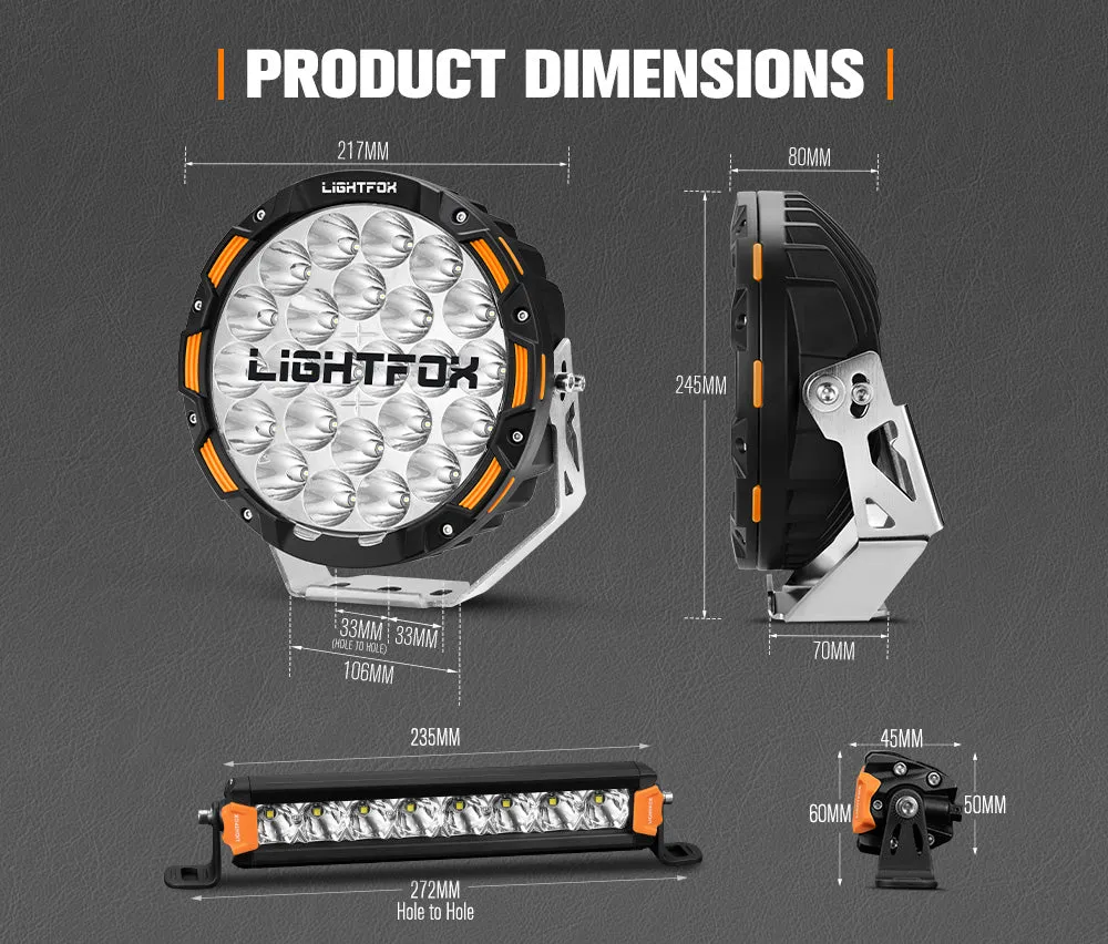 LIGHTFOX OSRAM 9inch LED Driving Lights   8inch LED Light Pods   Wiring Kit