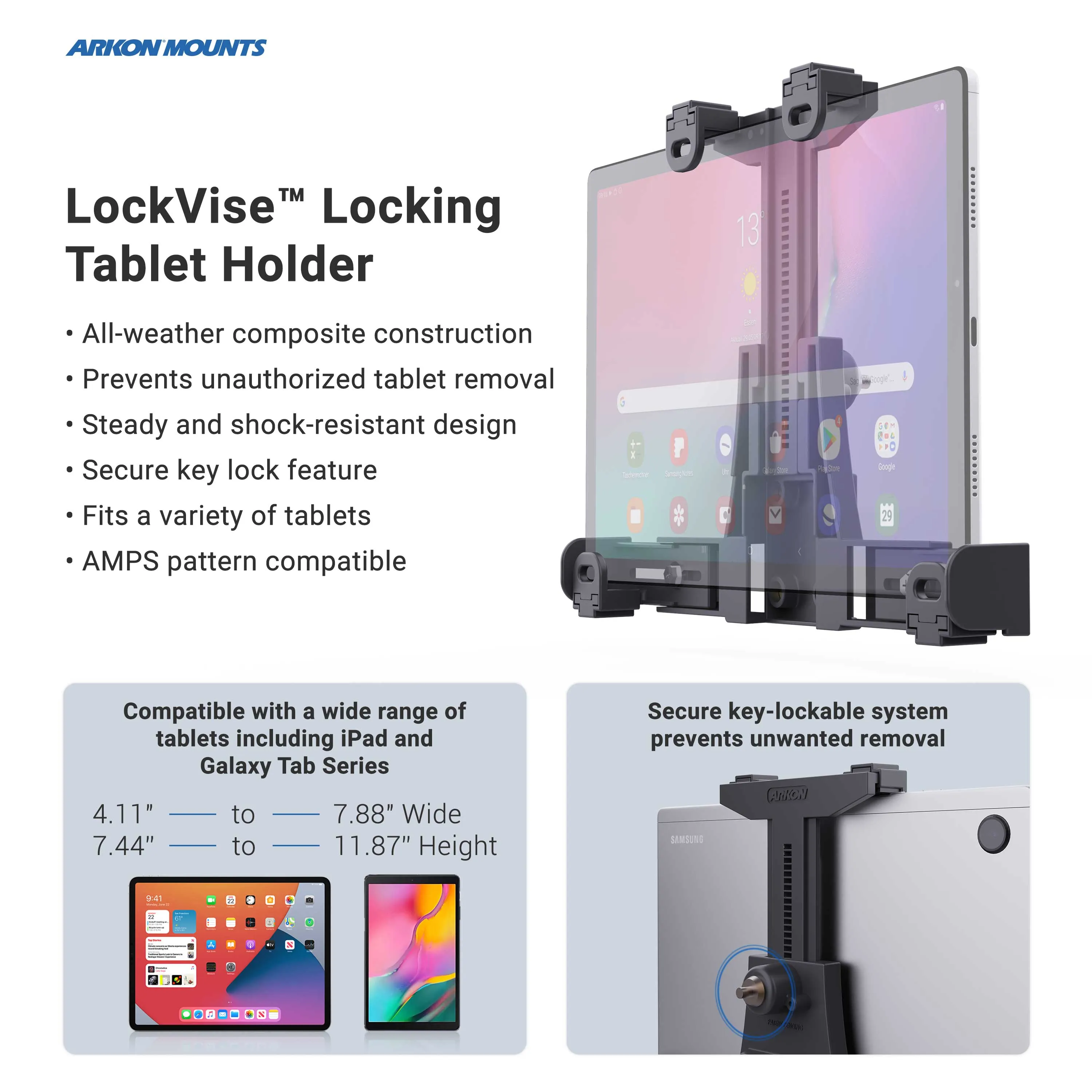 LockVise™ Locking Seat Rail Tablet Mount with 18" Aluminum Gooseneck