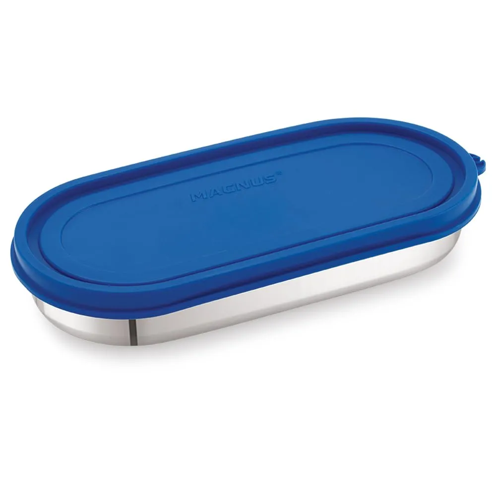 Magnus Easy Lock Oval Prime Container, Stainless Steel, Airtight & Leakproof Lid & Container, For School, Office Picnic, Ideal for Men,Women and Kids (Royal Blue,450ml)