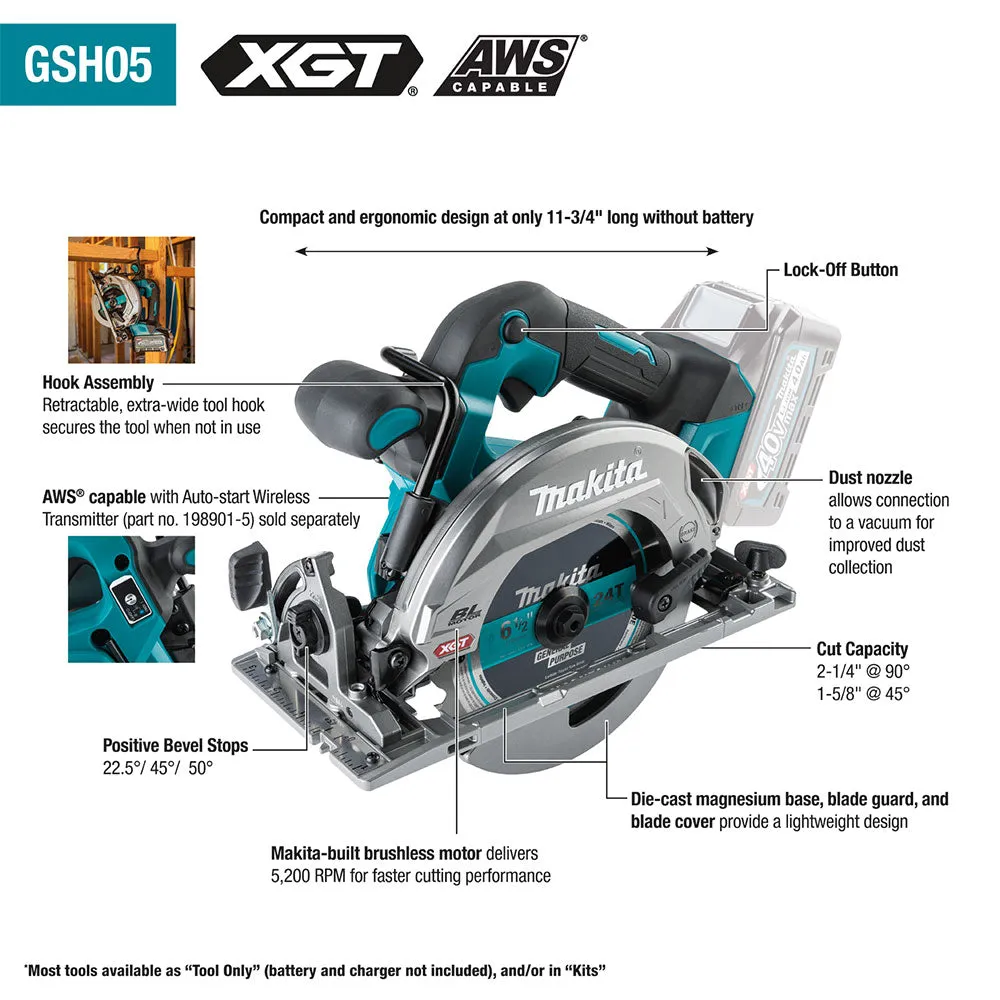 Makita GSH05Z 40V MAX XGT 6-1/2" Brushless Cordless Circular Saw - Bare Tool