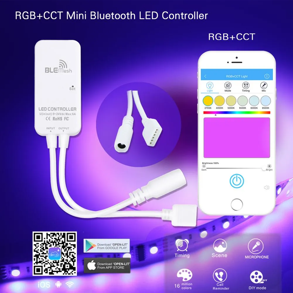 Mini Bluetooth LED Strip Controller for 3528 5050 Dimming RGB RGBW RGBCCT APP Android IOS DC9V-24V