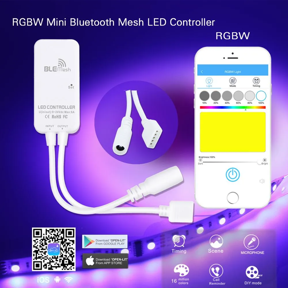 Mini Bluetooth LED Strip Controller for 3528 5050 Dimming RGB RGBW RGBCCT APP Android IOS DC9V-24V