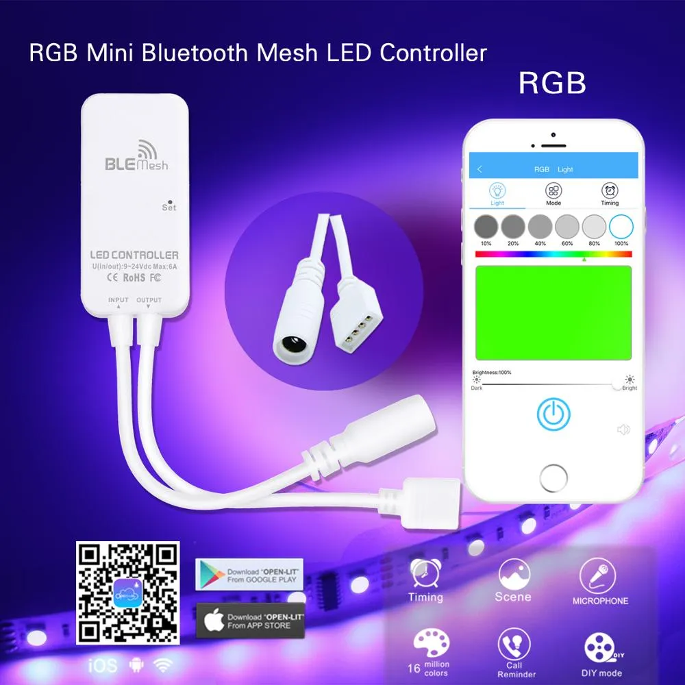 Mini Bluetooth LED Strip Controller for 3528 5050 Dimming RGB RGBW RGBCCT APP Android IOS DC9V-24V