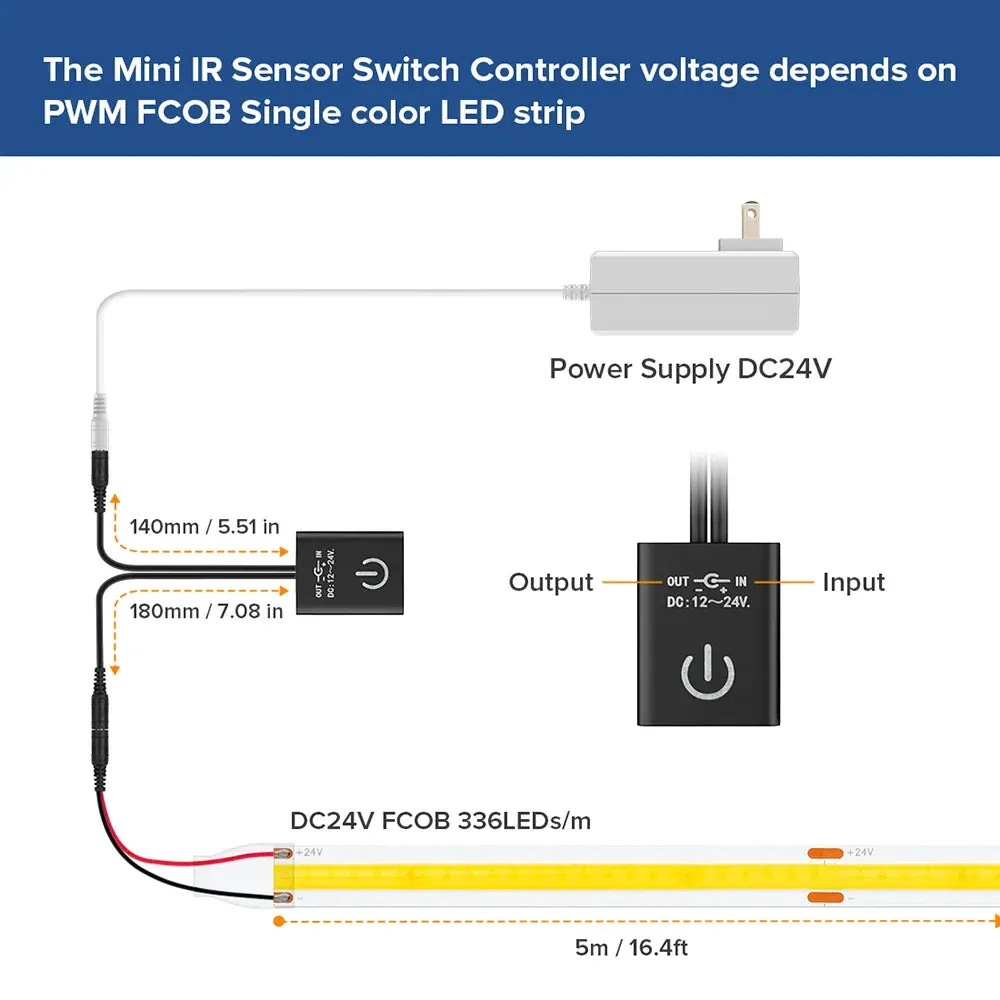 Mini IR Sensor Switch Controller Metal Case DC Plug Support Low Voltage FCOB COB monochrome LED Light Strip Automatic Controller