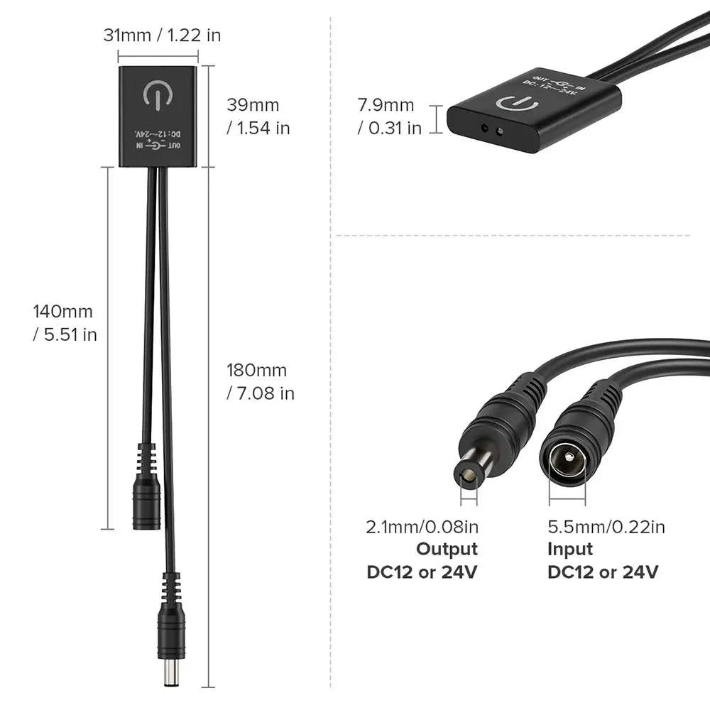 Mini IR Sensor Switch Controller Metal Case DC Plug Support Low Voltage FCOB COB monochrome LED Light Strip Automatic Controller