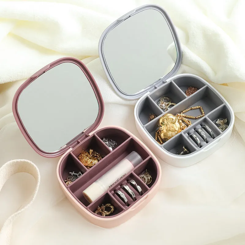 Mini Jewelry Box with Mirror Travel Portable Necklace Earrings Ring Jewelry Storage Box Ladies Split Lipstick Jewelry Box