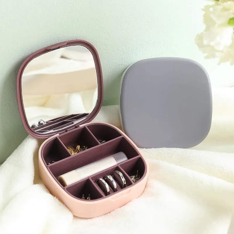 Mini Jewelry Box with Mirror Travel Portable Necklace Earrings Ring Jewelry Storage Box Ladies Split Lipstick Jewelry Box