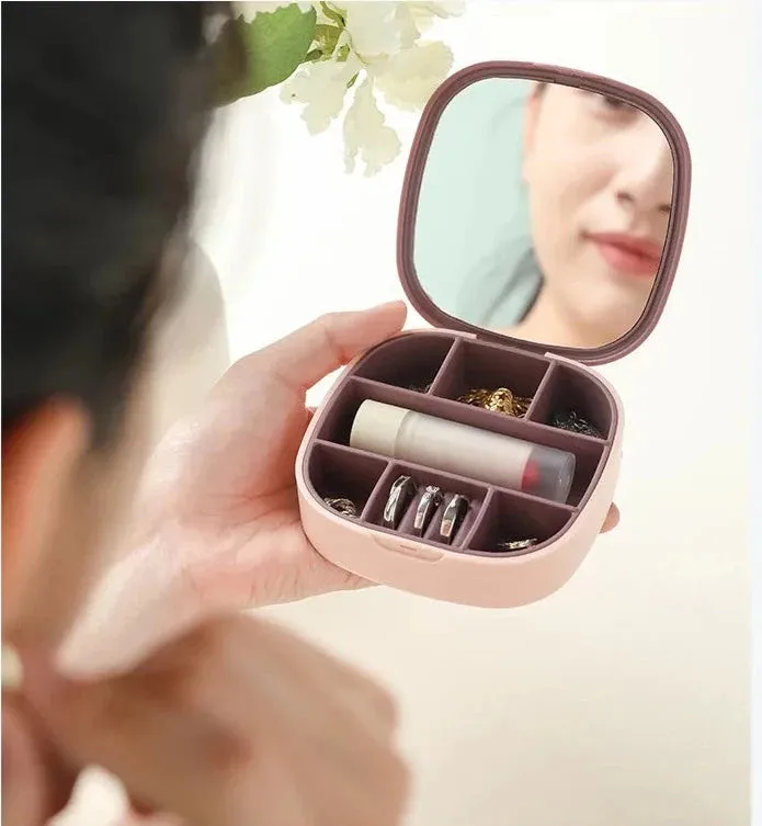 Mini Jewelry Box with Mirror Travel Portable Necklace Earrings Ring Jewelry Storage Box Ladies Split Lipstick Jewelry Box