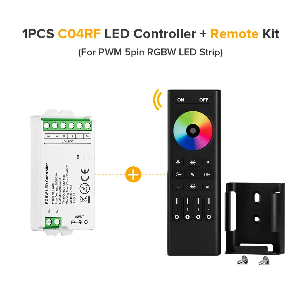 Mini LED Controller Kits 2.4GHz 4 Zones RF Remote & Controller 5050 SMD FCOB LED Strip DC5V 12V 24V