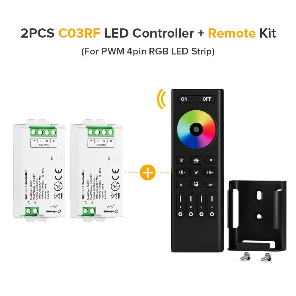 Mini LED Controller Kits 2.4GHz 4 Zones RF Remote & Controller 5050 SMD FCOB LED Strip DC5V 12V 24V