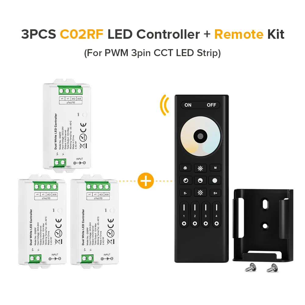 Mini LED Controller Kits 2.4GHz 4 Zones RF Remote & Controller 5050 SMD FCOB LED Strip DC5V 12V 24V