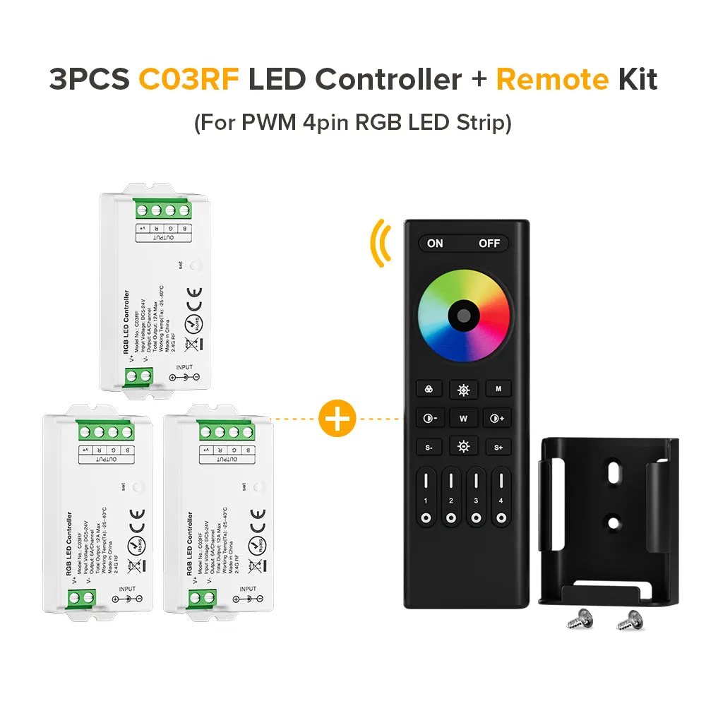 Mini LED Controller Kits 2.4GHz 4 Zones RF Remote & Controller 5050 SMD FCOB LED Strip DC5V 12V 24V