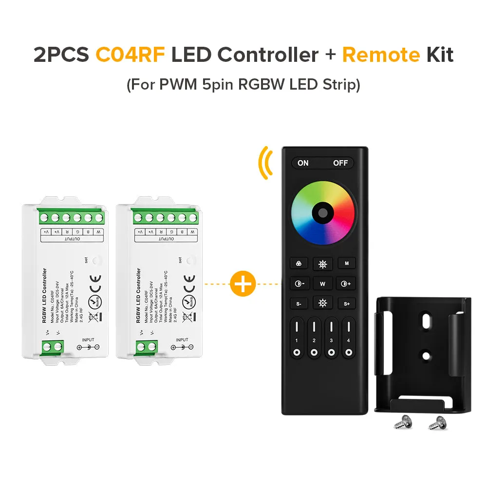 Mini LED Controller Kits 2.4GHz 4 Zones RF Remote & Controller 5050 SMD FCOB LED Strip DC5V 12V 24V