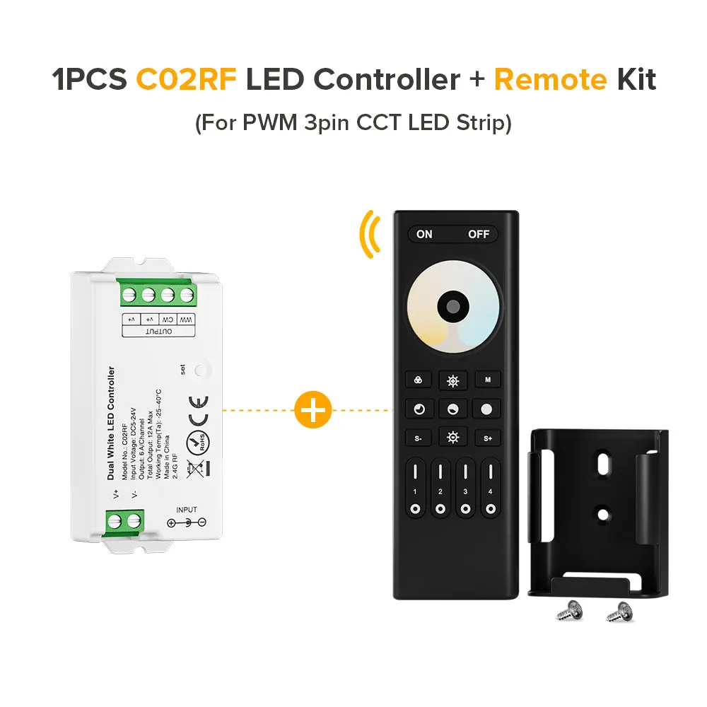 Mini LED Controller Kits 2.4GHz 4 Zones RF Remote & Controller 5050 SMD FCOB LED Strip DC5V 12V 24V