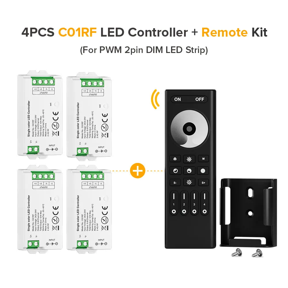 Mini LED Controller Kits 2.4GHz 4 Zones RF Remote & Controller 5050 SMD FCOB LED Strip DC5V 12V 24V