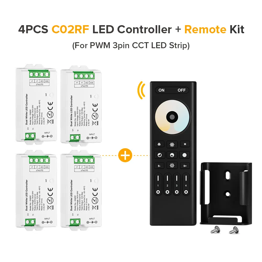 Mini LED Controller Kits 2.4GHz 4 Zones RF Remote & Controller 5050 SMD FCOB LED Strip DC5V 12V 24V