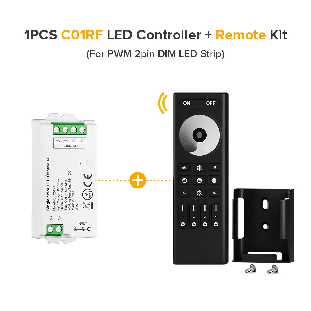 Mini LED Controller Kits 2.4GHz 4 Zones RF Remote & Controller 5050 SMD FCOB LED Strip DC5V 12V 24V