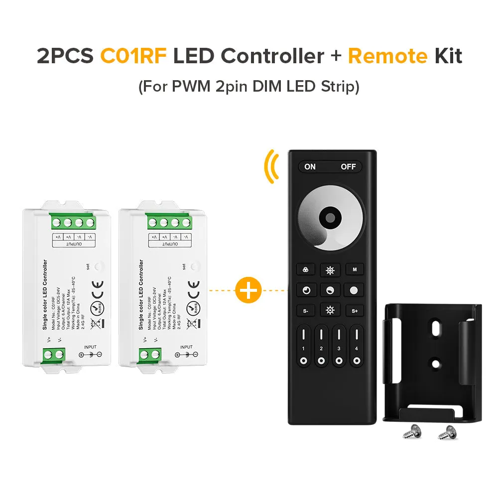 Mini LED Controller Kits 2.4GHz 4 Zones RF Remote & Controller 5050 SMD FCOB LED Strip DC5V 12V 24V