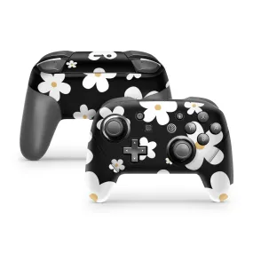 Monochrome Daisy Nintendo Switch Pro Controller Skin