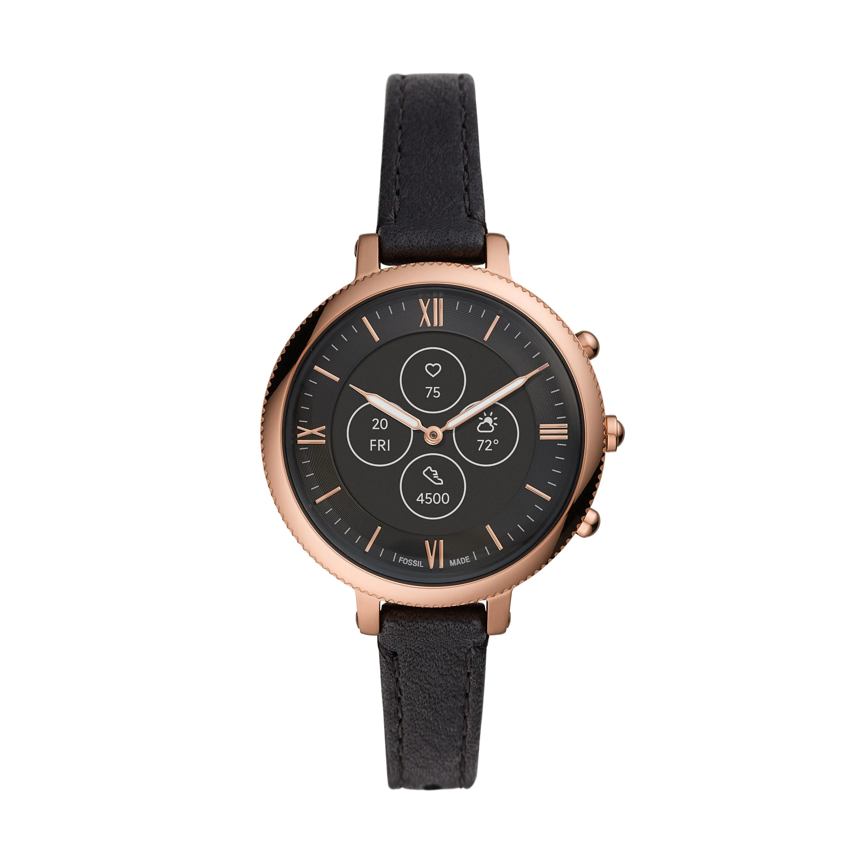 Monroe Hybrid HR Black Leather Smartwatch