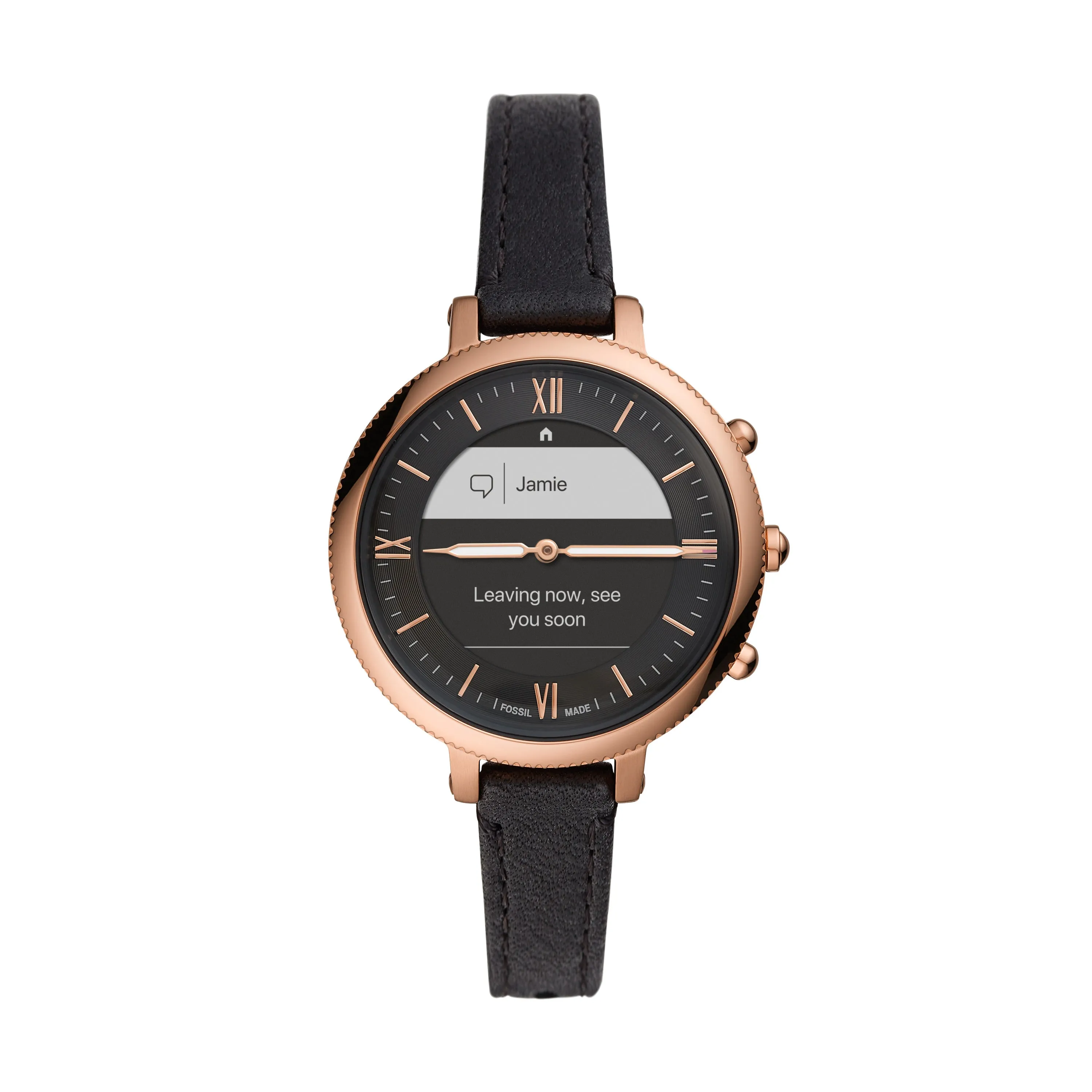 Monroe Hybrid HR Black Leather Smartwatch