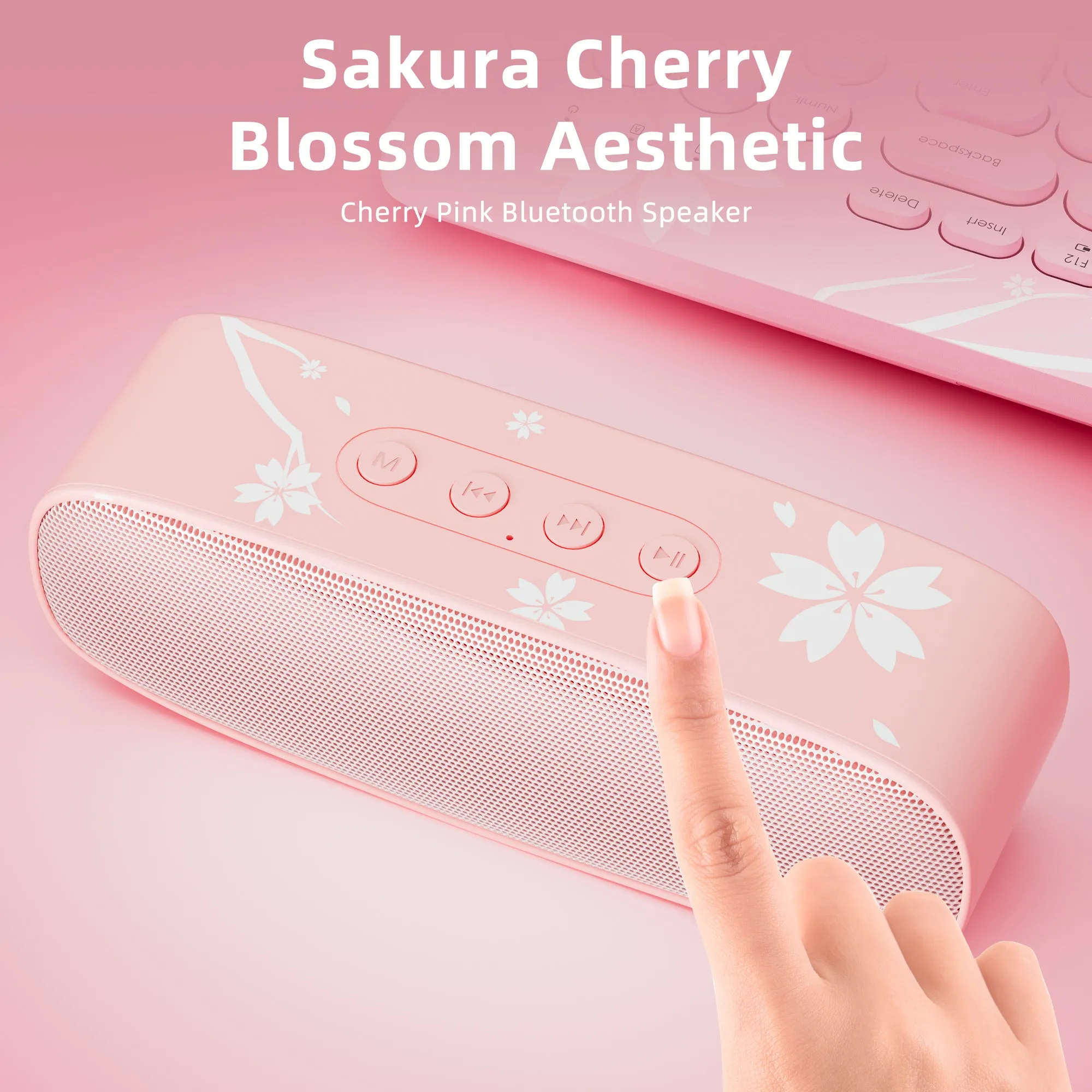 Mytrix Sakura Pink Cherry Blossom Bluetooth Speaker, Portable Wireless Speaker with Bluetooth 5.0, Dual Pairing, and Radio FM