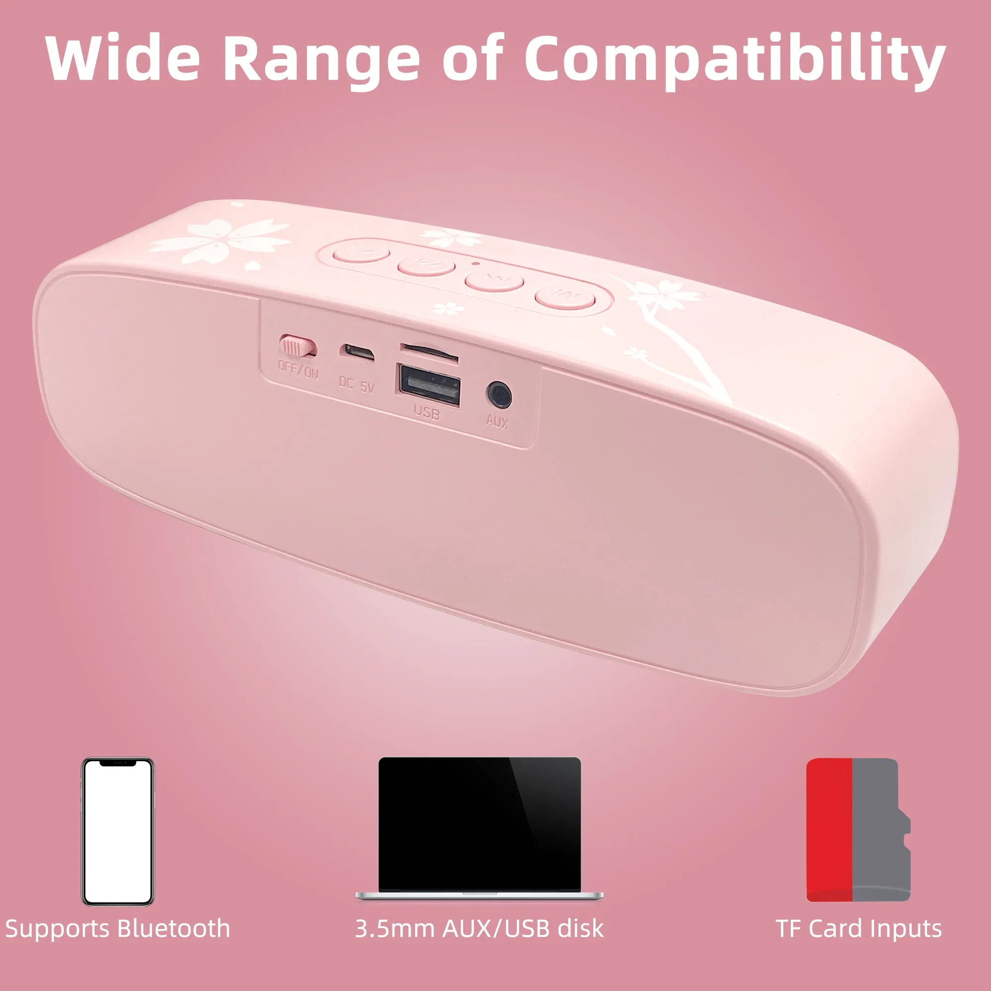 Mytrix Sakura Pink Cherry Blossom Bluetooth Speaker, Portable Wireless Speaker with Bluetooth 5.0, Dual Pairing, and Radio FM