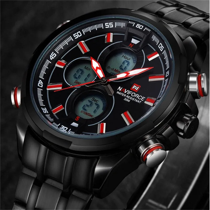 New NAVIFORCE Men's Quartz Digital Watch Men Sports Watches Military Army Full Steel Luxury Top Brand Wrist Watch LED Clock