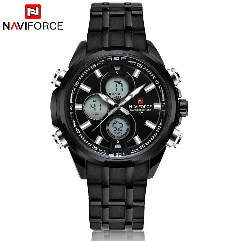 New NAVIFORCE Men's Quartz Digital Watch Men Sports Watches Military Army Full Steel Luxury Top Brand Wrist Watch LED Clock