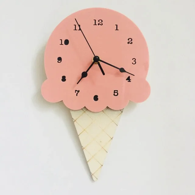 Nordic Ice Cream Wall Clocks Cartoon Mute Watch Wall Home Decor Kids Room Wall Decoration Cute Ornament Baby Gift Reloj De Pared