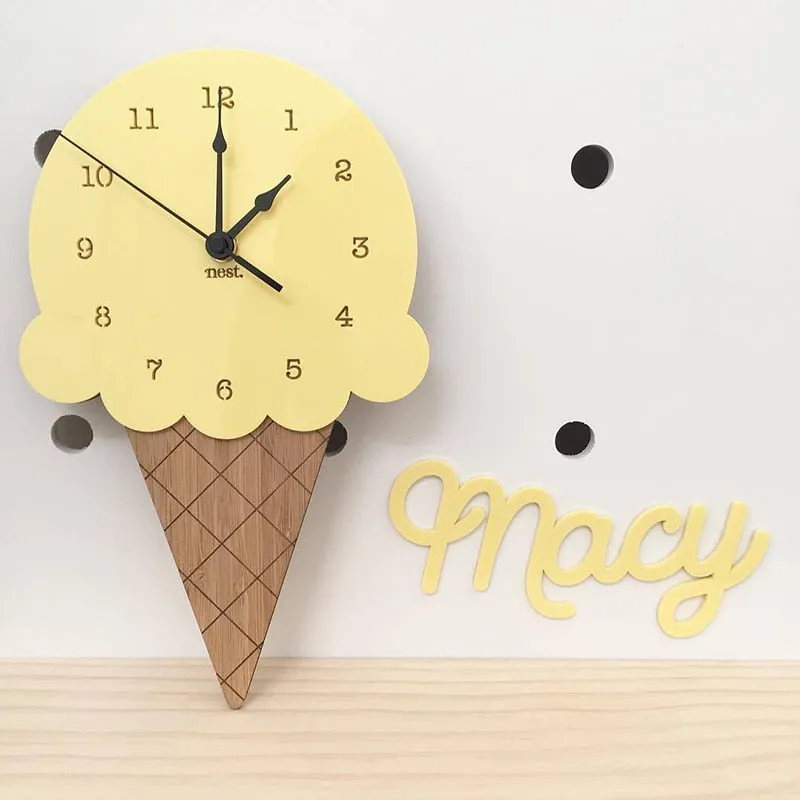 Nordic Ice Cream Wall Clocks Cartoon Mute Watch Wall Home Decor Kids Room Wall Decoration Cute Ornament Baby Gift Reloj De Pared