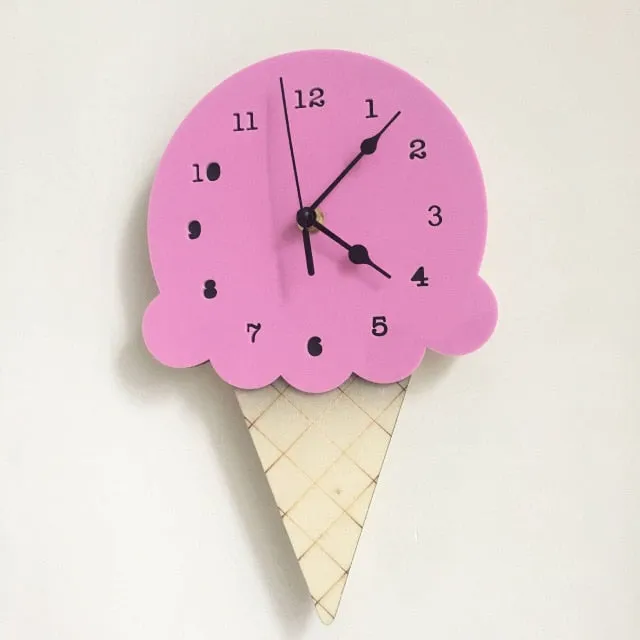 Nordic Ice Cream Wall Clocks Cartoon Mute Watch Wall Home Decor Kids Room Wall Decoration Cute Ornament Baby Gift Reloj De Pared