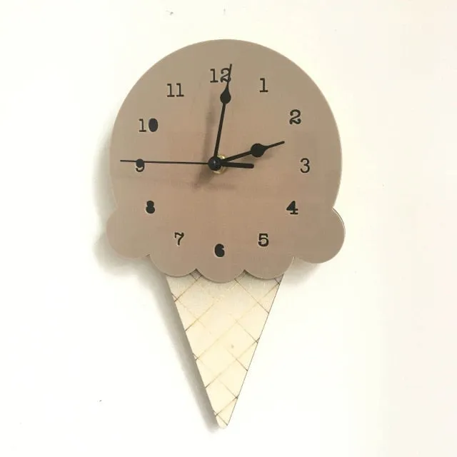 Nordic Ice Cream Wall Clocks Cartoon Mute Watch Wall Home Decor Kids Room Wall Decoration Cute Ornament Baby Gift Reloj De Pared