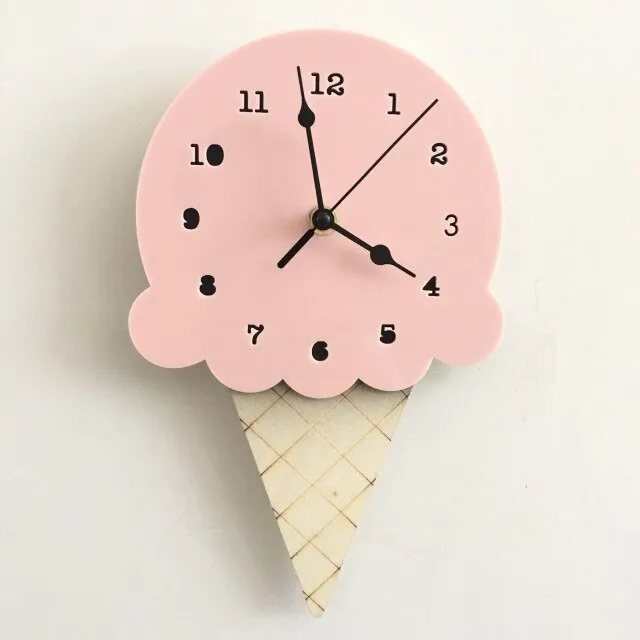 Nordic Ice Cream Wall Clocks Cartoon Mute Watch Wall Home Decor Kids Room Wall Decoration Cute Ornament Baby Gift Reloj De Pared