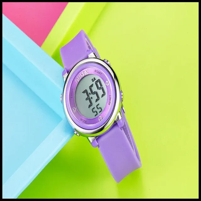 OHSEN Digital LCD Kids Girl Pink Wristwatch Rubber Strap 50M Diver 7 Colors Cartoon Children Boys Fashion Watch Alarm Hand Clock