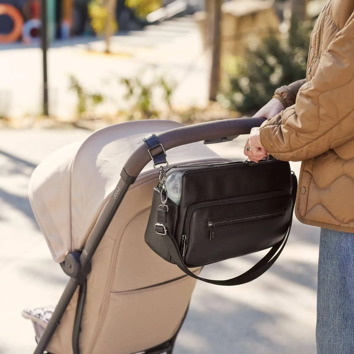 OiOi Vegan Leather Multitasker Pram Caddy - Black