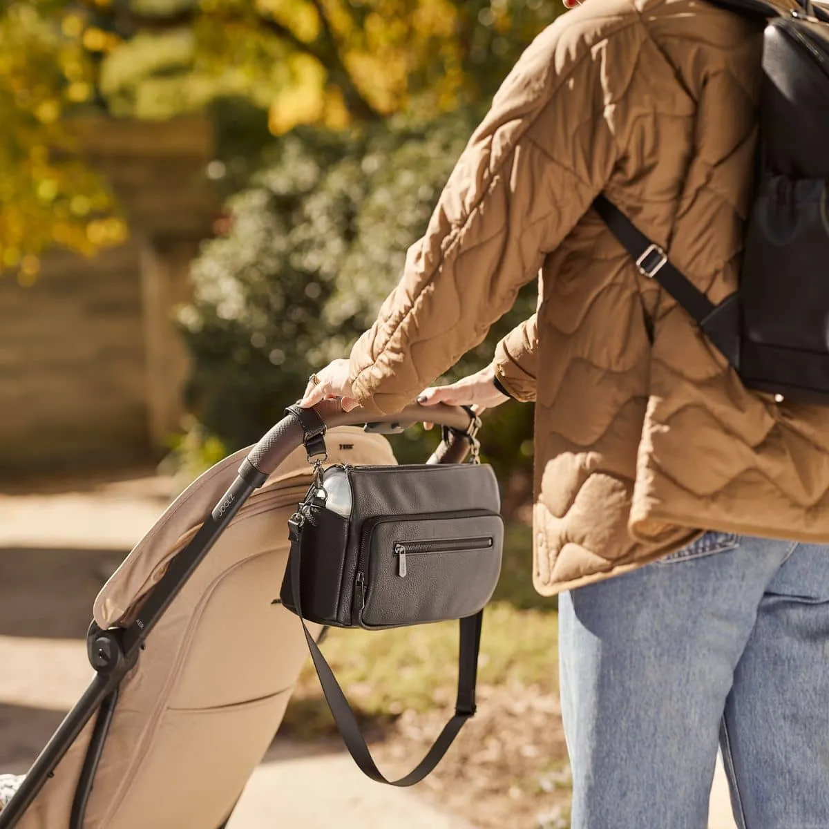 OiOi Vegan Leather Multitasker Pram Caddy - Black