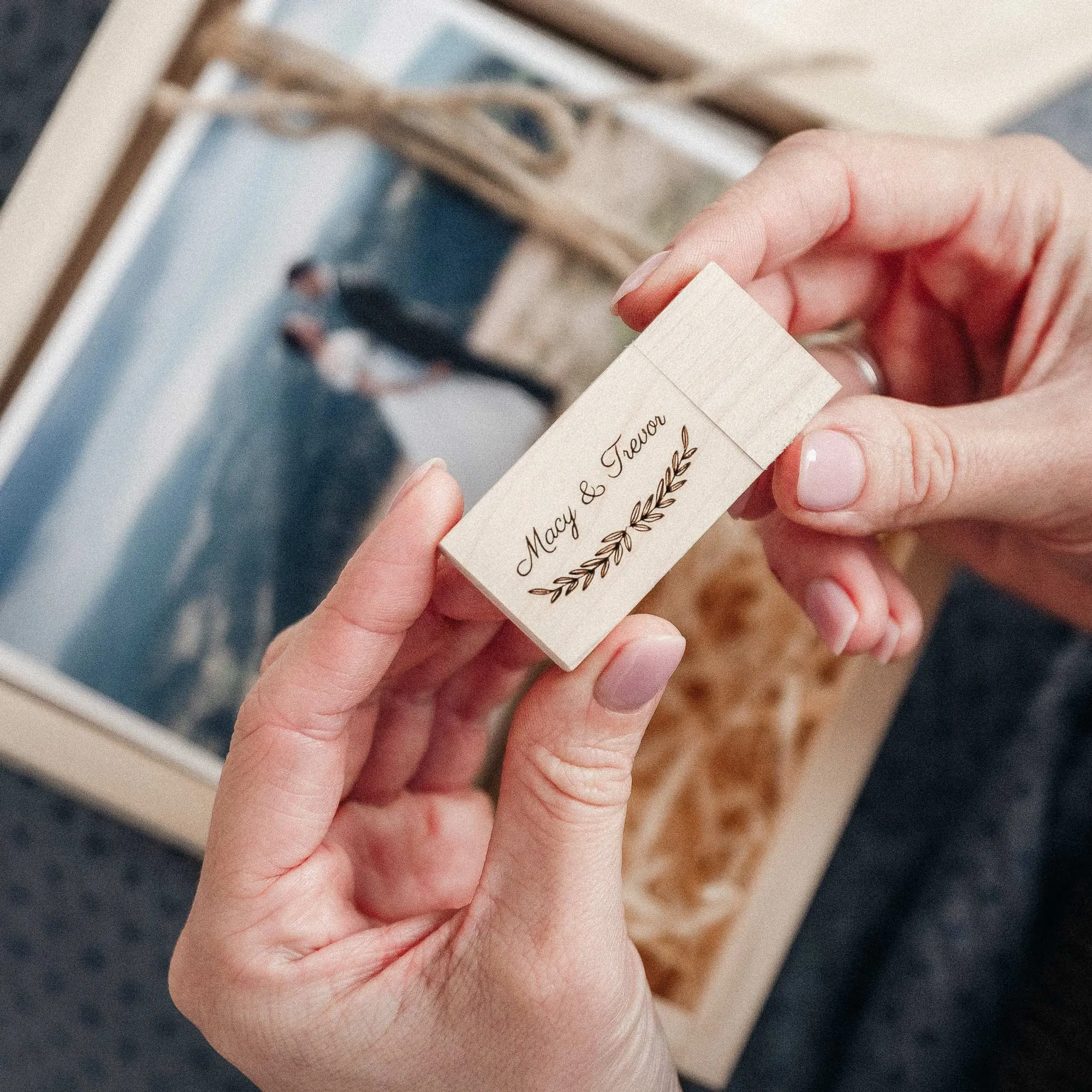 Personalized Wedding Photo Box with USB, Wooden Memory Storage Box