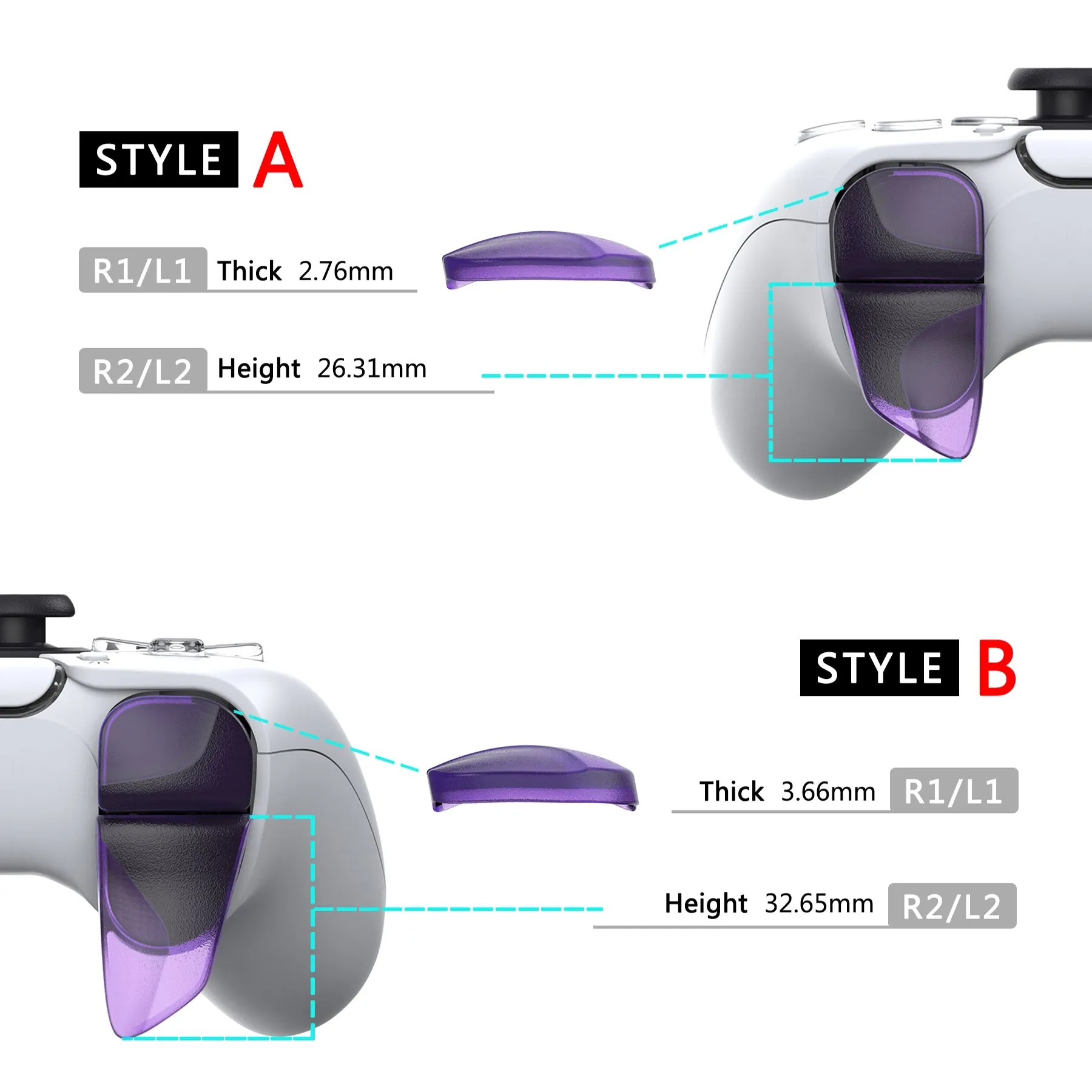 PlayVital BLADE 2 Pairs Shoulder Buttons Extension Triggers for ps5 Controller, Game Improvement Adjusters for PS Portal Remote Player, Bumper Trigger Extenders for ps5 Edge Controller - Clear Atomic Purple - PFPJ087