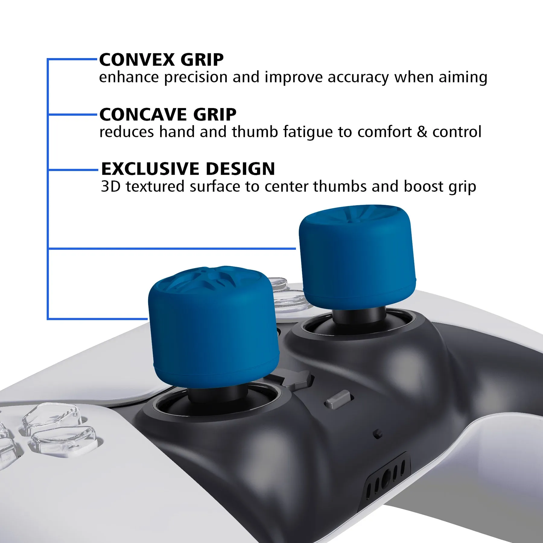 PlayVital Blue Ergonomic Analog Joystick Caps for Xbox Series X/S, Xbox One, Xbox One X/S, PS5, PS4, Switch Pro Controller - with 3 Height Convex and Concave - Pentagram & Rotary Wheels Design - PJM2020